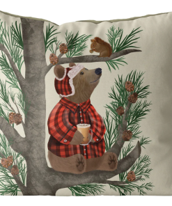 Pillow for sofa, with Bear in pine tree, & squirrel