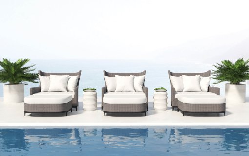 3 Captiva outdoor chairs and 1/2 outside by pool.