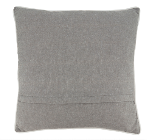 Christmas Tree pillow with plaid fabric on grey backside.
