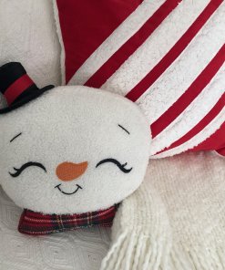 Snowman head Sleep with red/stripe pillow set.