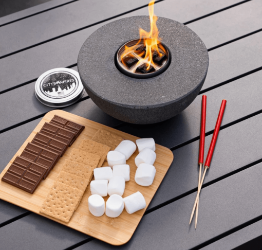 Portable small fire pit with smore fixings.