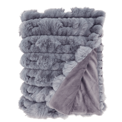 Grey ruched throw blanket folded front and backside.