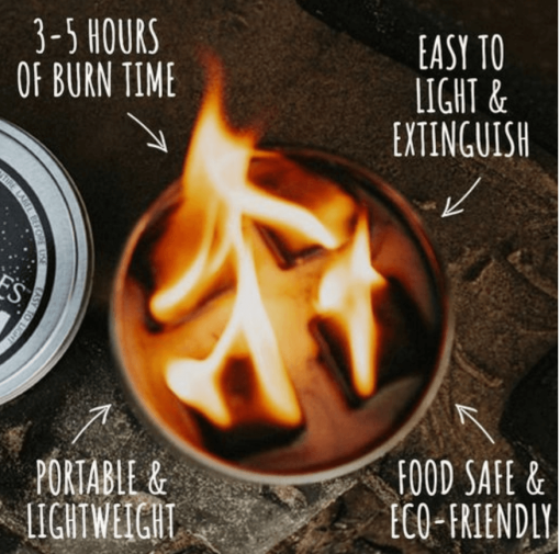 Portable fire pit graphic with features displayed.