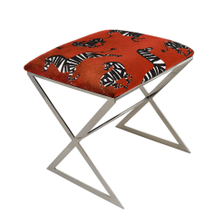 X-stool poppy zebra upholstery angle view