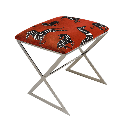 X-stool poppy zebra upholstery angle view