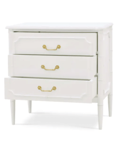 Chelsea 3-drawer white Nightstand open drawer view.