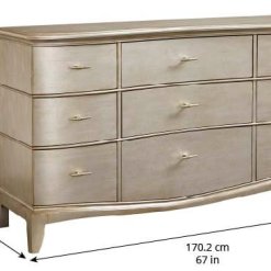 Starlite 9 drawer dresser front view showing dimensions.