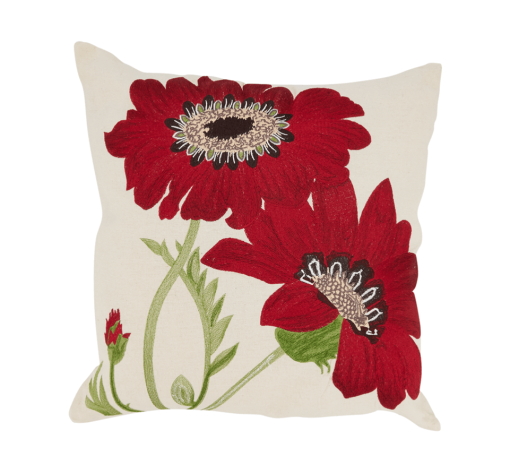 Red Dahlia embroidered pillow