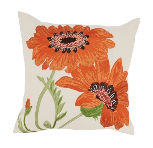 Orange Dahlia embroidered pillow