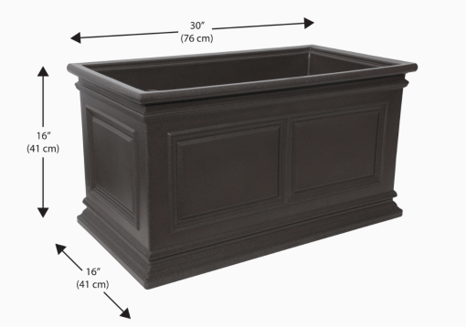 Covington planter in brownstone with dimensions