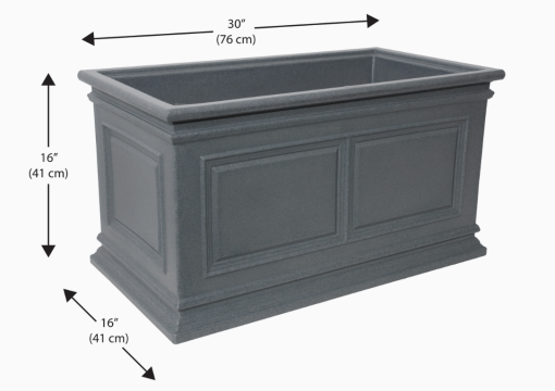 Covington planter in grey with dimensions