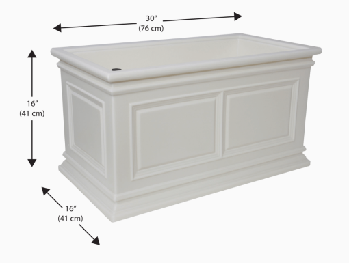 Covington planter in white with dimensions