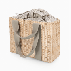 Beige Parisian basket closed angle view.