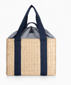 Navy Parisian basket closed front view.