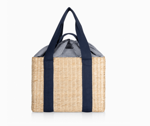 Navy Parisian basket closed front view.