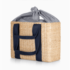 Navy Parisian basket closed angle view.
