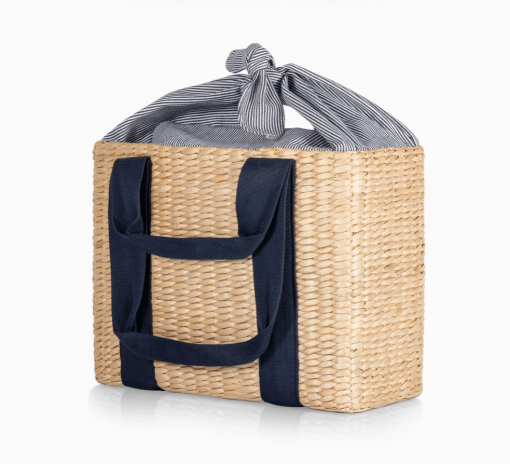 Navy Parisian basket closed angle view.