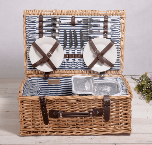 Blue&White Stripe picnic basket front