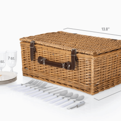 Blue&W Stripe picnic basket with pieces measurement.