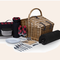 Deluxe Picnic Basket with black & red check lining.