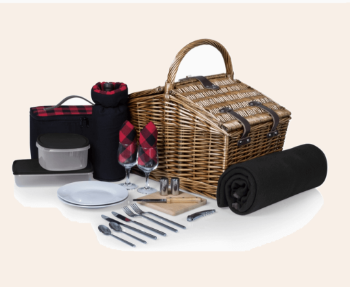 Deluxe Picnic Basket with black & red check lining.