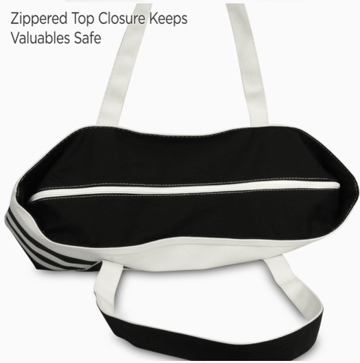 23" b&w tote bag top zipper.