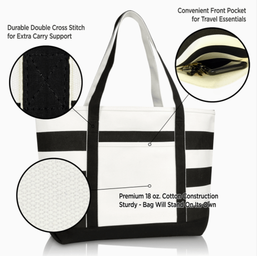 23" b&w tote bag call outs.