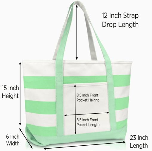 23" Mint Green tote bag front view with dimensions.
