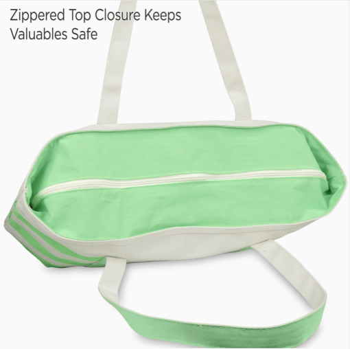 23" Mint tote bag top zipper.