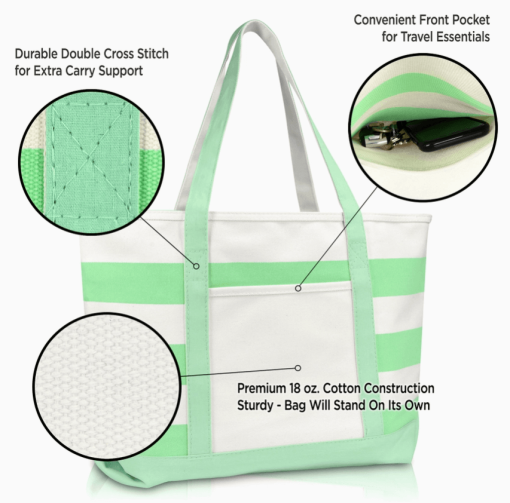 23" Mint tote bag call outs.
