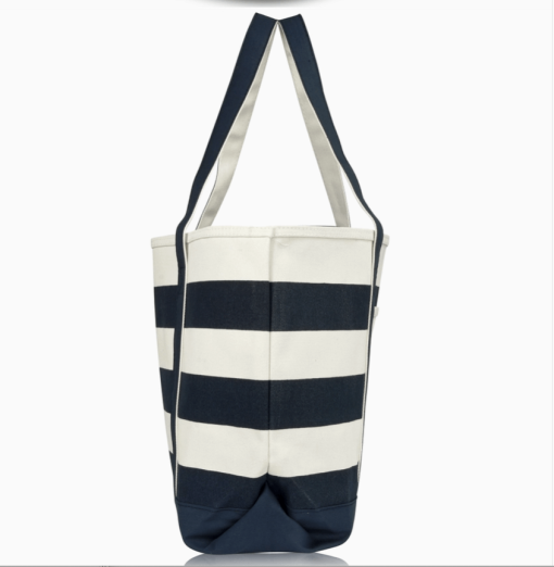 23" Navy tote bag side view.