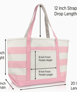 23" Pink tote bag front view with dimensions.