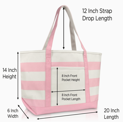 23" Pink tote bag front view with dimensions.