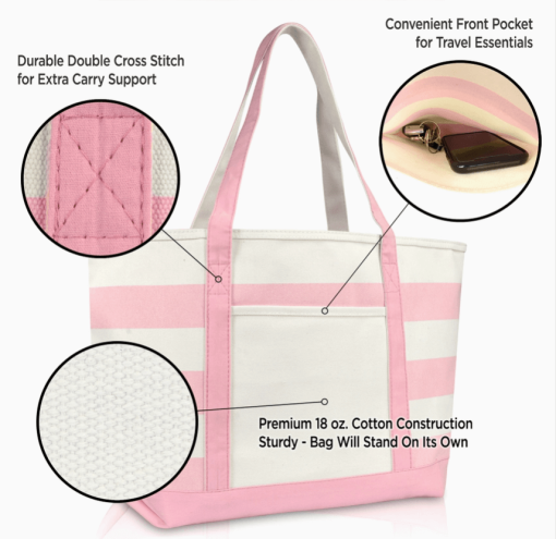 23" Pink tote bag call outs.