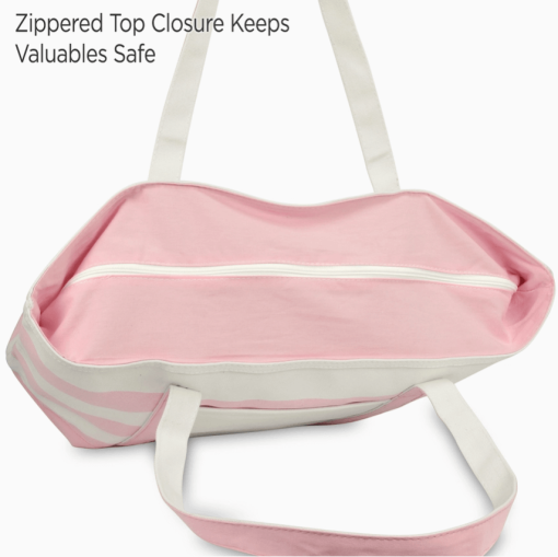 23" Pink tote bag top zipper.