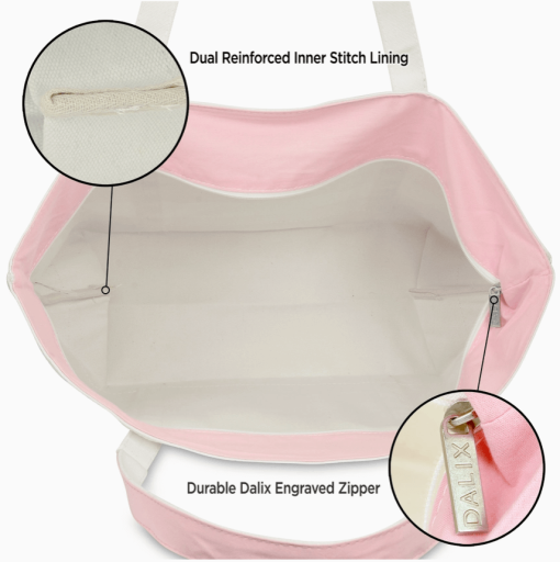 23" Pink tote bag open top showing reinforcements.