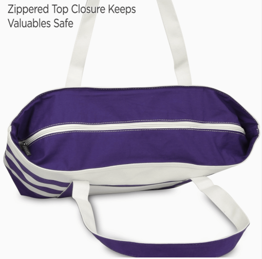 23" Purple tote bag top zipper.