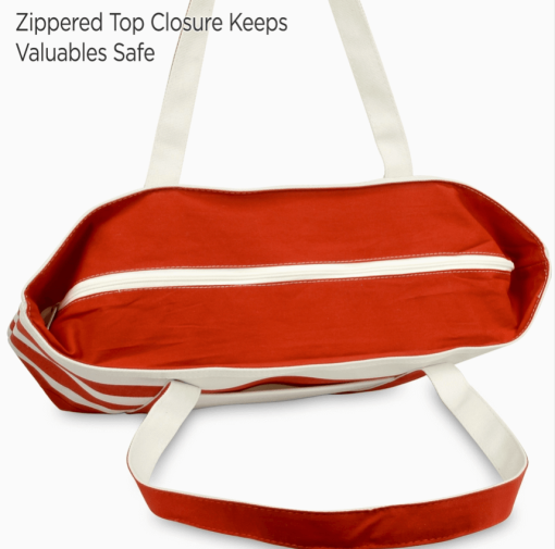 23" Red tote bag top zipper.