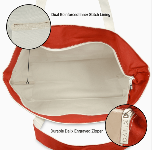 23" Red tote bag open top showing reinforcements.