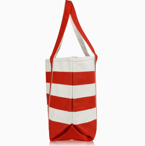 23" Red tote bag side view.