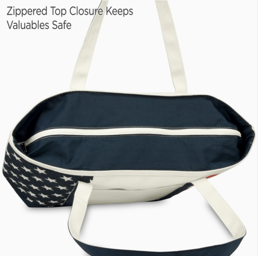 23" USA tote bag top zipper.