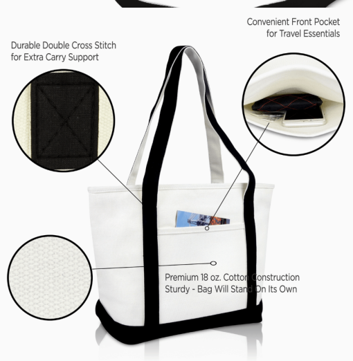 Black monogram tote bag callout options.