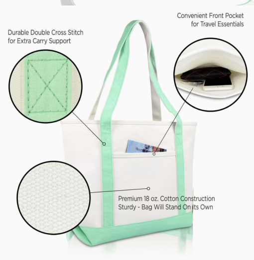 Mint Green monogram tote bag callout options.