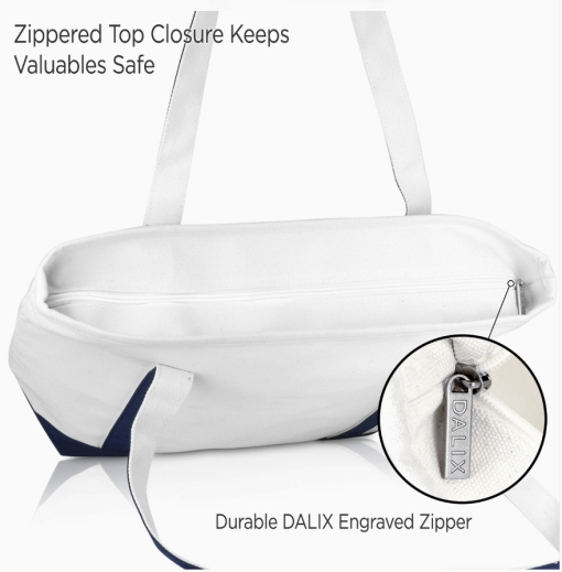 Navy monogram tote bag top zipper.