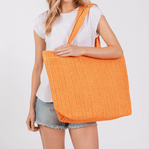 Crochet Straw Tote in Orange product shot.