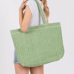 Crochet Straw Tote in Olive product shot.