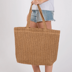 Crochet Straw Tote in Taupe product shot.