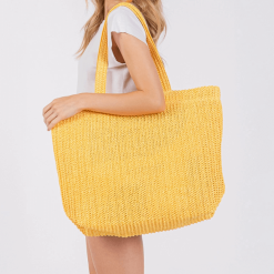 Crochet Straw Tote in Yellow product shot.