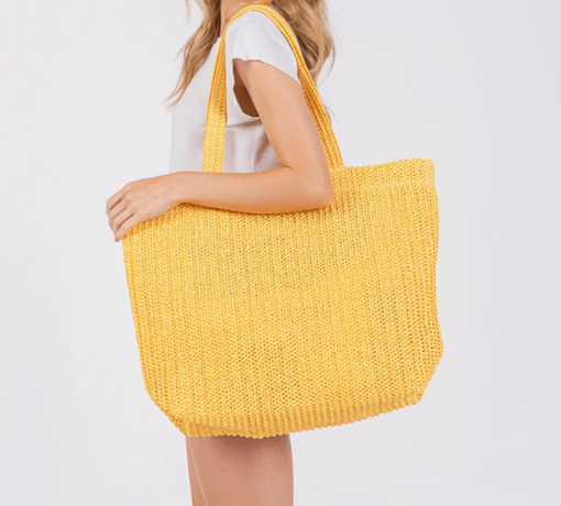 Crochet Straw Tote in Yellow product shot.