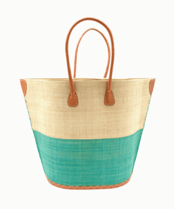 2-toned raffia tote in seafoam/natural.